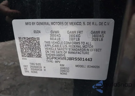 2024 Honda Prologue Ex из США, поврежденный, VIN 3GPKHVRJ8RS501443